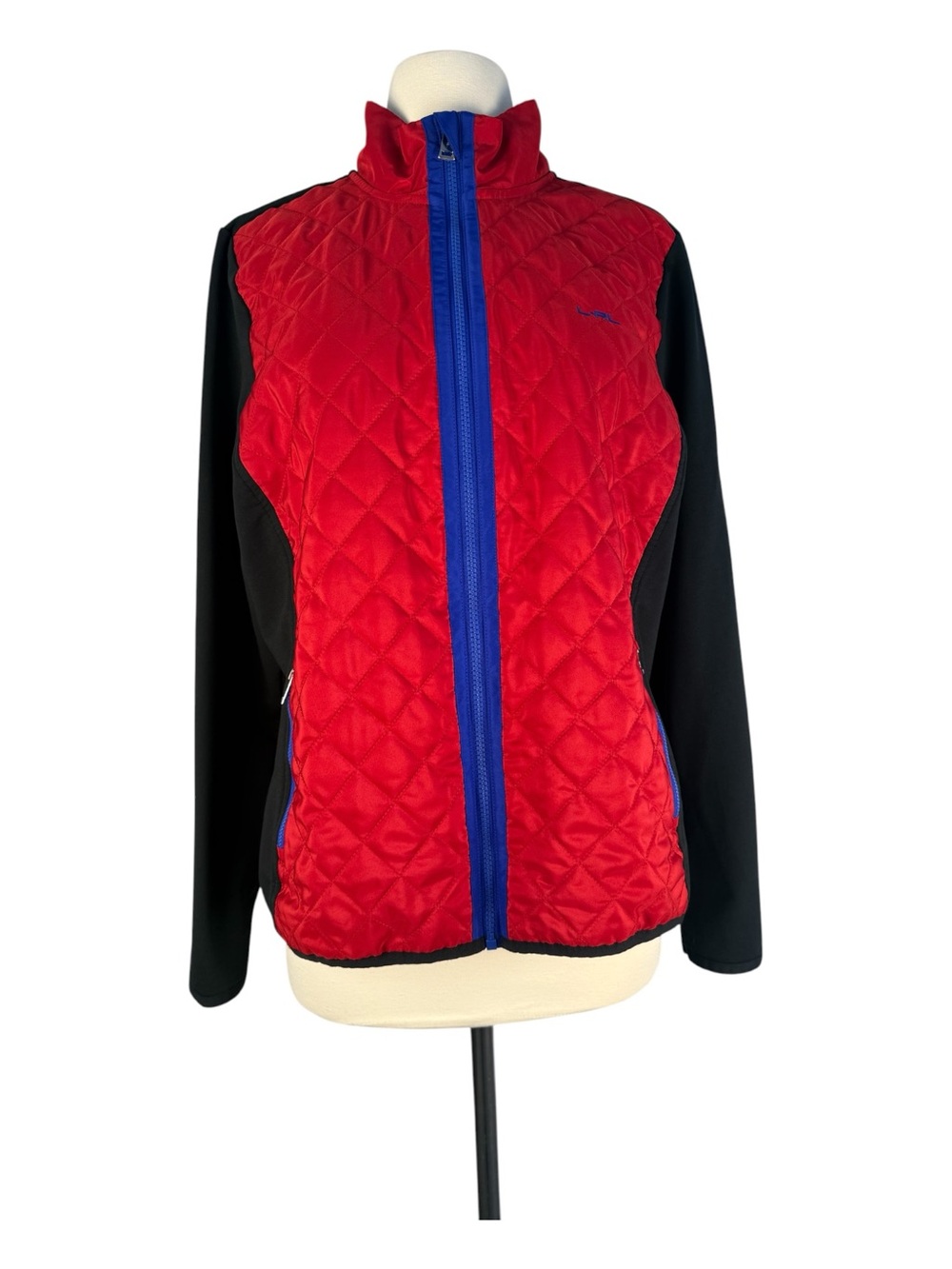 L-RL Lauren Ralph Lauren Active Women’s Jacket XL Red Black Fleece Quilted Zip